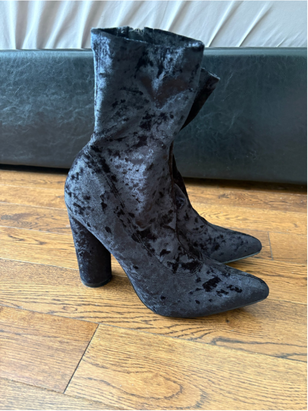 Cape Robbin Black Crushed Velvet Heeled Boots Size 9